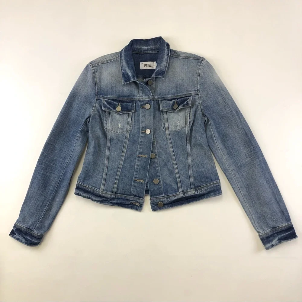 Paige Vermont medium wash denim jean jacket Medium lightly distressed - Picture 8 of 14